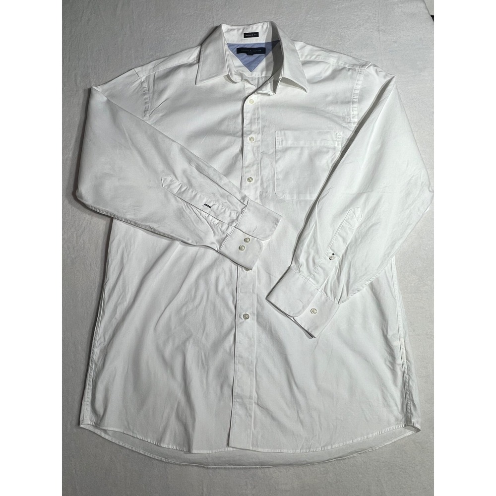 Tommy Hilfiger Mens Regular Fit Button Down Shirt White 15.5 32-33 Long Sleeve